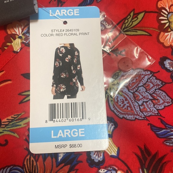 NWT Chelsea & Theodore Womens L Red Floral Print Blouse. Long sleeve. scoop - Picture 9 of 11